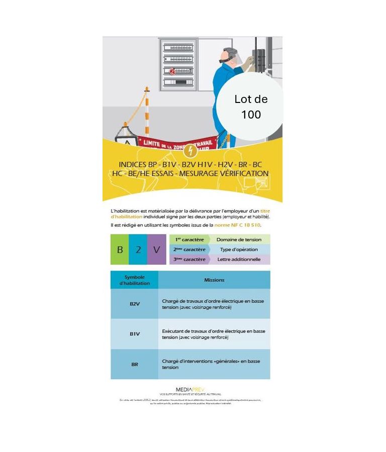 Dépliants Habilitation électrique Basse et haute tension - Lot de 100